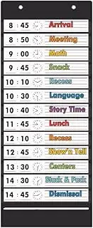 TOGETRUE Classroom Schedule Pocket Chart, Double Sided Daily Schedule with 18 Erasable Cards, 13+1 Pockets, Visual Pocket Chart for Classroom, Home, Office, 35.5" X 13"