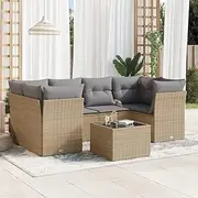 7 Piece Garden Sofa Set with Cushions Beige Poly Rattan Patio Bar Sets