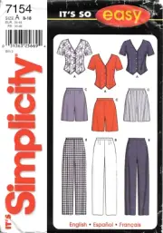 Uncut Simplicity Sewing Pattern 7154 Misses Blouse and Pants or Shorts Size 8-18