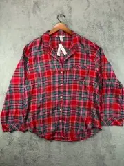 NWT Victorias Secret Flannel PJ Top Womens Large Red Lipstick Plaid Long Sleeve