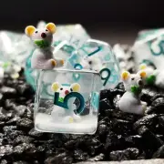 Sage's Familiars- Baby Koala Teal Ink Familiar Resin Polyhedral Dice Set | DND