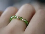 Gold Green Crystal Elastic Ring Handmade Craft Mini Japanese Seed Beads AU Store