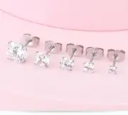 18K White Gold Filled Hypoallergenic 5mm Cubic Zirconia CZ Post Stud Earrings