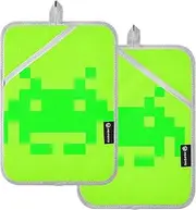 Large Pot Holders Heat Resistant Fluorescent Green Cartoon Robot Potholders for Kitchens with Pocket Hot Pads for Cooking Oven Mitts 2 Pack