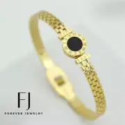 Women's Stainless Steel Onyx Cuff Bangle Love Roman Numeral Gold plated Box