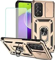[Vokuha] Case for Galaxy A73 5G Case, Samsung A73 5G SM-A736B Case with Tempered Glass Screen Protector and Slide Camera Cover, 360° Rotate Ring Stand Magnetic Cover for Samsung Galaxy A73 5G Gold