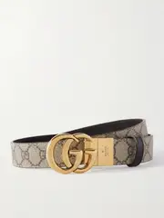 [Gucci] Gucci - Reversible Leather And Printed Coated-canvas Belt - Ivory - 85 85 Ivory