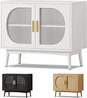 ALFORDSON Sideboard Buffet Table with Fluted Door, Cupboard Cabinet Storage with Shelves, Pantry Organiser for Kitchen, Hallway, Living Room, Bedroom and Bathroom, White Color