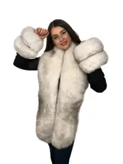 King Size Blue Fox Fur Stole 78'' (200cm) + 4 Tails / Wristband Saga Furs Boa
