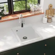 Overmount Kitchen Sink Single Basin Granite Cream White vidaXL