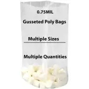 0.75Mil - Expandable Gusseted Poly Bags Clear Polyethylene Multiple Sizes LDPE