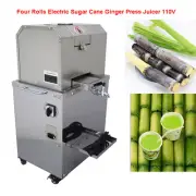 4 Rolls Electric Sugar Cane Juicer Extractor Squeezer Stanless Steel Press 20RPM