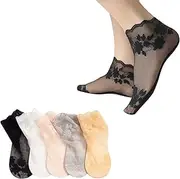 [iRIIRIO] 5 Pairs Lace Ankle Socks Ruffle Thin Socks Ankle Socks Low Cut Non Slip Casual Socks for Summer for Girls Women, Multi, One Size