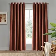 Cadence & Co Byron Set of 2 Panels Matte Velvet 100% Blockout Eyelet Curtains Drapes 180 x 223cm Thermal Insulated Grommet Twin Pack Blackout Curtains Set for Windows and Sliding Doors - Rust