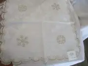 Echte Franzosische GERMAN table cloth cover snowflake 22" square gold ivory tr