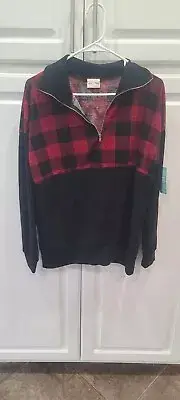 Buffalo Plaid Quarter Zip Pullover Sweater, NWT, L