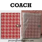 NEW Coach Pink Red Houndstooth Printed Canvas Smooth Leather Notebook SOLD OUT