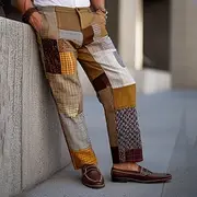 Men's Geometric Color Block Patchwork Dress Pants Trousers Suit Pants Mid Waist Vintage Retro Outdoor Vacation Regular Fit Flat-Front Straight Leg Pants with P