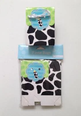 BABY SHOWER FAVOR BAGS / MINI BOXES - 12 Pack - Foldover w/ Ribbon - Cow Print