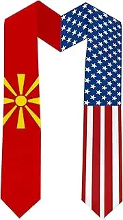 [Ruchikaj] 2025 Macedonia Flag and USA Flag Graduation Stole Graduation Sash for International Student (Baccalaureate Gown and Hat Not Included), Macedonia and Usa