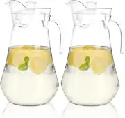 2 Pack Plastic Pitcher, 2L Clear Iced Water Jug with Lid and Handle, Heat Resist