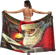 [RPLIFE] Santa Claus Red Womens Sarong Cover Up, Tassel Sarong Cover up for Summer Pool/beach, Large, Santa Claus Red, Medium