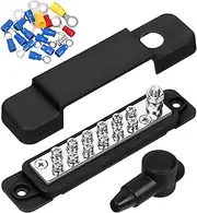 12V Terminal Distribution Block with Ring Terminals Power Distribution Terminal Block, Terminal Parts Battery Busbar for Boat Automotive Car(Black)
