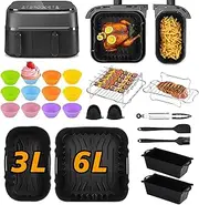 [Ninipie] 28 Pieces Accessories for Philips Dual Basket 3000 Hot Air Fryer NA350/00 NA550/00, Hot Air Fryers Silicone Mould Accessories Set for Philips 5000 Series 3L/6L, Tefal Dual Easy 5.2L/3.1L