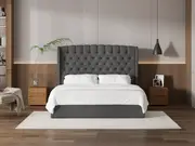 My Style Winged Headboard & Slimline Base - King / Gunmetal / Gas Lift Base