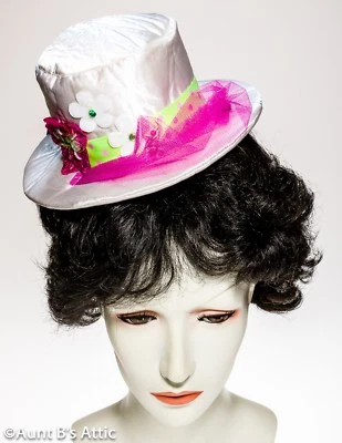 Clown Mini Top Hat Fun Novelty Wht Fabric Over Foam Decorated Hat On A Headband