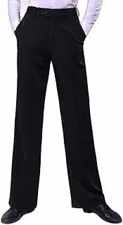 [ZYMOZYM] Men Black Professional Draped Straight Pocket Latin Ballroom Dance Pants for Competition Modern Dance Training Pants