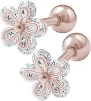 [bodyjewellery] 2pcs 16g 1/4 Cartilage Earring Stud Flower Barbell Forward Heilix Tragus Lobe Auricle Cartilage Bar Surgical Steel CZ