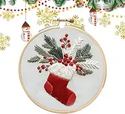 Christmas Stocking Embroidery Kit - Hand Embroidery Stamped Kits - Adults Kids Handmade Christmas Embroidery Kits for Beginners