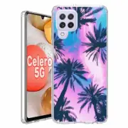 For BoostMobile Celero 5G clear Rugged TPU Case+Glass(Under Palm Trees)