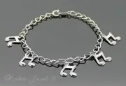 FUN GIRLS GIFT SILVER RHODIUM PLATED MUSIC NOTE CHARM 18cm BRACELET 7 INCHES