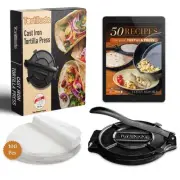 – 8 inch Tortilla Press + Parchment Paper (100 pcs) - Pre-Seasoned Cast Iron ...