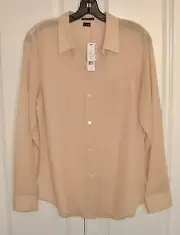 NWT Theory size Large light cameo (beige) cotton voile button-front top $235