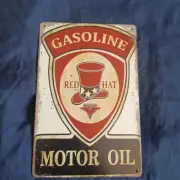 8"X12" Metal Sign Man Cave Wall Art Garage Bar Oil Gas Station Red Hat Gas Oil