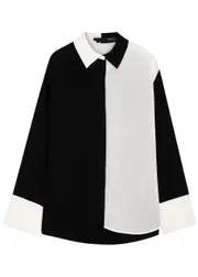 Alice + Olivia Finely Colour-blocked Charmeuse Shirt - Black - L (UK14 / L) L (UK14 / L)