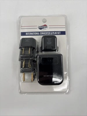 American Tourister International Travel Converter & Plug Set Black New Europe +