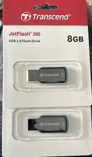 2 Pack Transcend 8GB Jetflash 360 2.0 USB Memory Flash Thumb Storage Drive New