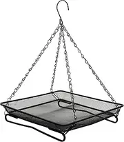 Ground and Hanging Bird Feeder Tray - Can Mount on Patio Handrail - Sturdy Black Metal Mesh Tray - for Wild Bird Seed Feeding - Complete with Re-usable Nylon Ties