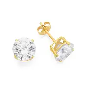 9ct Gold Cubic Zirconia 9mm Stud Earrings in Clear