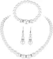 [Healeved] Pearl Necklace Set Wedding Bridal Jewelry Kit Pearl Bracelet Dangle Earrings for Women