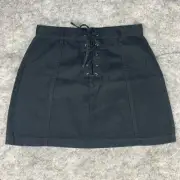 Forever 21 Junior's Large Black Denim Tie Front Zip Back 100% Cotton Mini Skirt