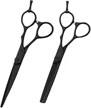WRITWAA 2PCS Professional Hairdressing Scissor Black Thinning Straight Shears for Barbers and Hair Salons Durable High Hardness Blades for Precise Hair Styling