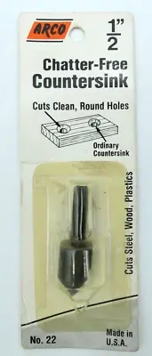 Vtg Arco 1/2" Chatter-Free Countersink No.22 Cuts Steel Wood & Plastics USA NOS