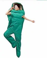 Humanoid Sleeping Bag Outdoor Camping Sleeping Bag Ultralight Warm 4 Season Cotton Sleeping Bag with Legs Separated Ultra-Light Warm Sleeping Bag，Green