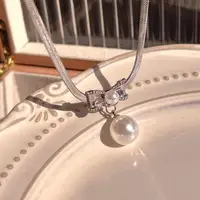 在飛比找momo購物網優惠-【Ada】日韓流行高級蛇骨頸鍊珍珠造型項鍊鎖骨鍊(珍珠頸鍊 