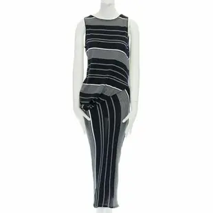 [二手] new STELLA MCCARTNEY black white stripe knit draped waist stretch dress IT38 XS